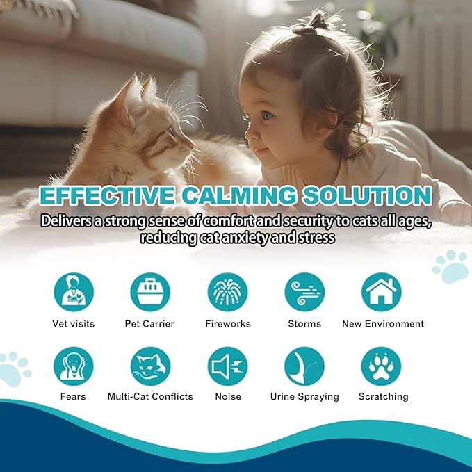 Cat Calming Diffuser, Cat Pheromones Calming Diffuser, Effectively Relieve Anxiety Stress Cat Diffuser Calming Multicat with 2 Diffuser + 4 Refill 48ml Last 120 Days Fits All Cats