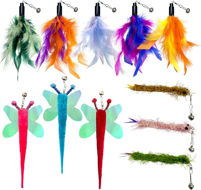 AcceLeah Cat Worm Toy Refills - Assorted Teaser Wand Toys with Bell (11 Pcs)