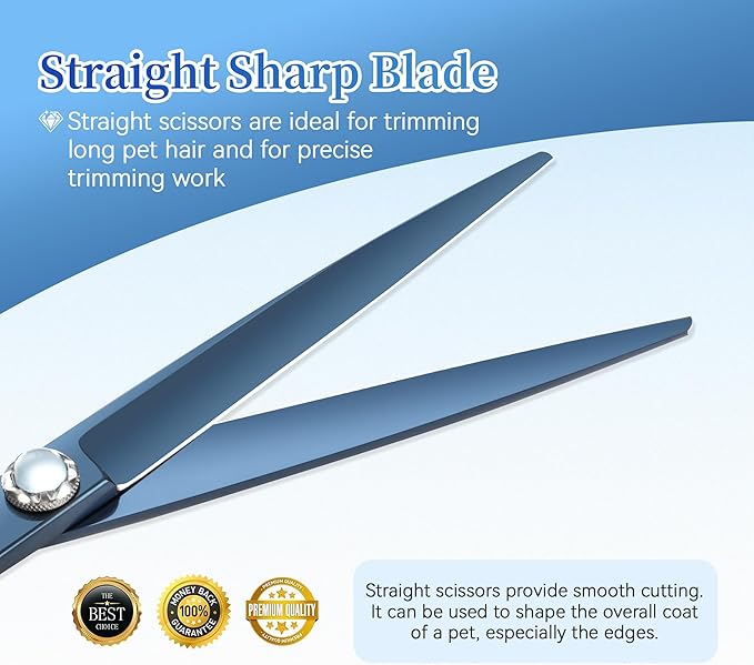 7 inch Matte Blue Straight Dog Grooming Scissors Professional 440C Stainless Steel Dog Shears Smooth Cutting Comfortable Grip and Easy to Use for Groomers and Home Use