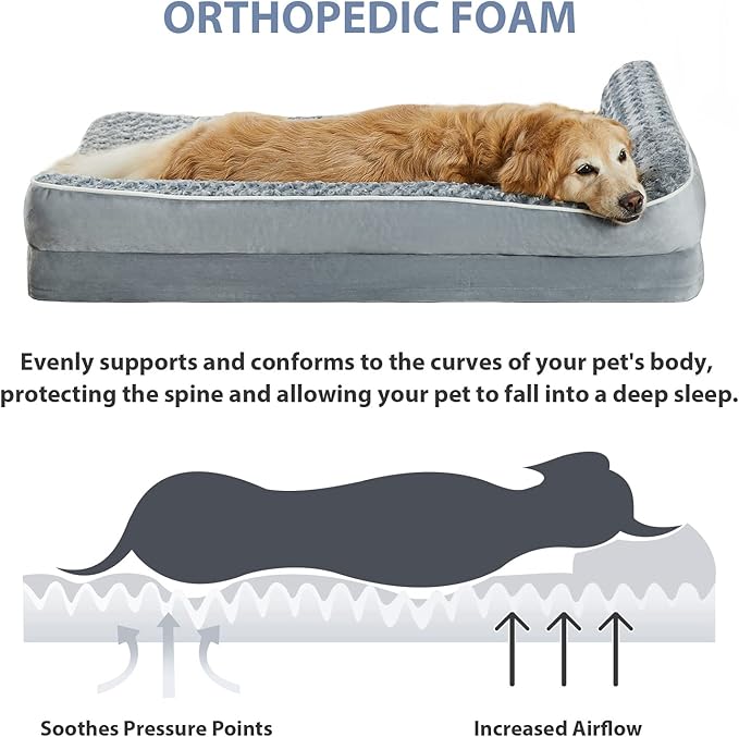 BFPETHOME Orthopedic Dog Beds for Large Dogs-Waterproof Sofa Pet Bed with Removable Washable Cover, Big Dog Bed with Waterproof Lining and Nonskid Bottom,Pet Bed for Large Dogs