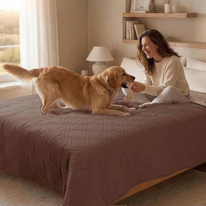 100% Waterproof Dog Couch Protector, Triple-Layer Waterproof Dog Bed Cover Pet Blanket Reversible 2-Tone Sofa Shield, Non-Slip Furniture Guard for Pets(42×50 Inch, Brown+Taupe)