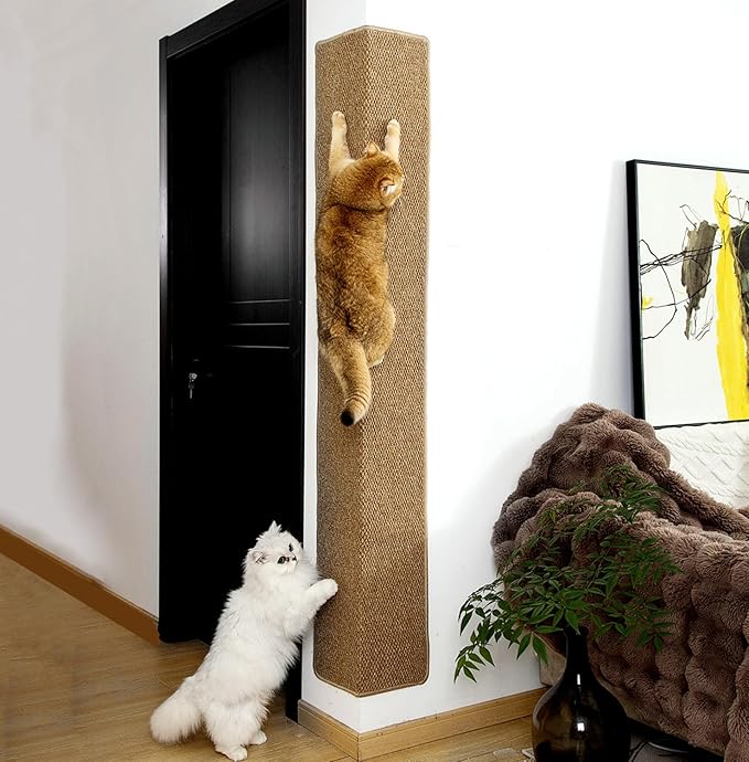 SHENGOCASE Thickened Cat Wall Corner Climbing Carpet, Cat Wall Furniture, Wall Corner Scratcher, Scratching Post (Camel)