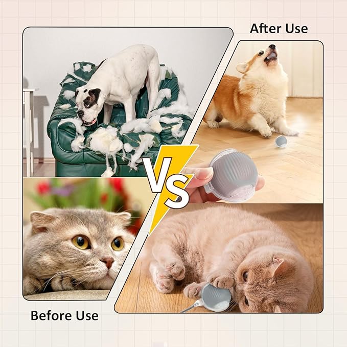 Chewie Viral Rolling Ball, Interactive Cat Toys Ball for Indoor, Cats Interactive Self Rolling Ball Dog Ball Automatic Cat Toy 360° Smart Automatic Rolling Pet Ball (Grey)