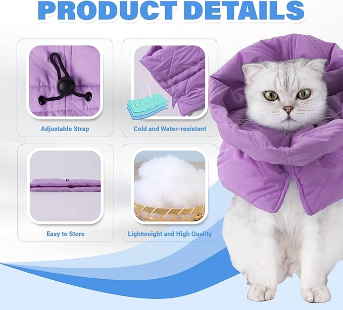 Cat Recovery Collar, Soft Adjustable Cone for Cats and Kittens, Lightweight Waterproof Elizabethan Collar for After-Surgery Care, Prevent Licking and Scratching, Neck Protector for Pets（Purple,S）