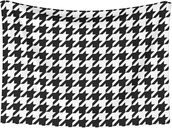 Double Sided Pet Mat for Dog Bed Topper Cat Blanket Furniture Protector, Black and White Houndstooth, Reversible Plush with Tactile Dot Pattern for Style Change