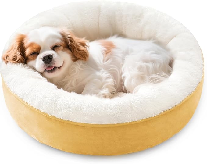 Love's cabin Round Donut Cat and Dog Cushion Bed, 25in Pet Bed for Small or Medium Dogs, Anti-Slip & Water-Resistant Bottom, Soft Durable Fabric Pet Beds, Washable Calming Cat & Dog Bed Yellow