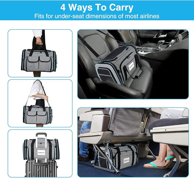 Airline Approved Pet Carrier, Large Soft Sided Pet Travel TSA Carrier 4 Sides Expandable Cat Collapsible Carriers with Removable Fleece Pad and Pockets for Cats Dogs and Small Animals