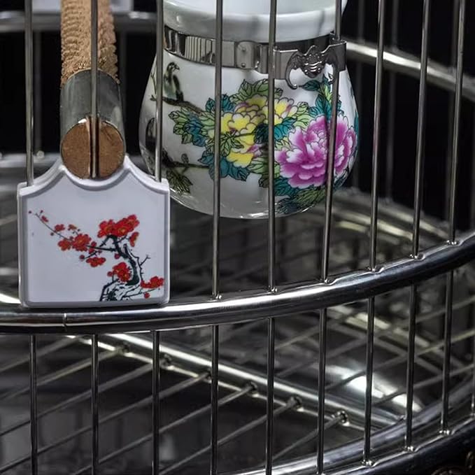 Portable Hanging Bird Cage, Stainless Steel Travel Cage for Canaries, Parakeets & Small Birds with Wooden Pole & Ceramic Cup, for Pet Starlings