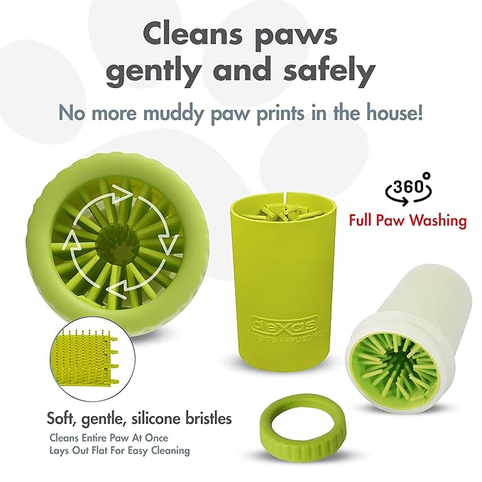 Dexas Green Small Dog Paw Cleaner for Dogs - Premium Quality Pet Supplies and Dog Accessories - Cleans Mud and Dirt - Easy to Use and Clean - Patented Product - BPA Free