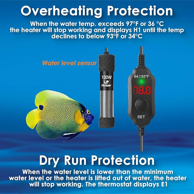 Super Compact 100W Fish Tank Heater, Submersible Aquarium Heater with LED Digital Display Thermostat, Adjustable Fish Heater for 10-20 Gallon Tanks
