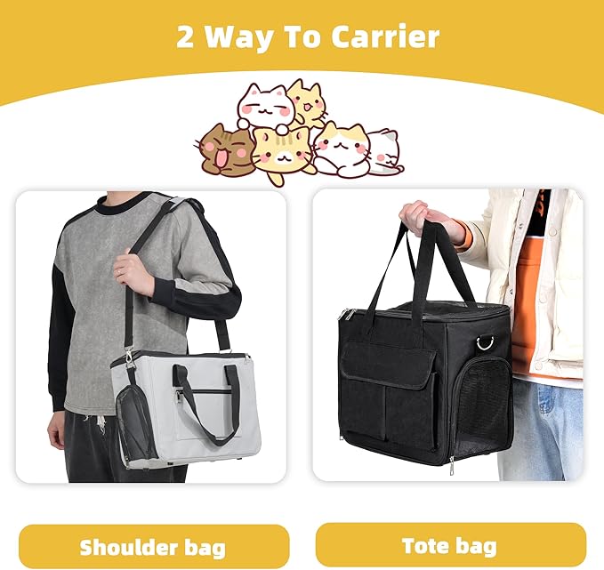 Cat & Dog Carrier for Pets Up to 15 Lbs, Airline Approved Soft-Sided Collapsible Pet Carrier for Cats & Dogs, Cat Carrier with Breathable Mesh, Padded Interior – Ideal for Car Rides, Daily Use(Black)