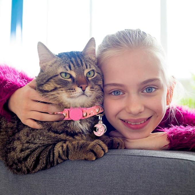 2Pcs Breakaway Cats Collars Cat Collars for Boy Cats Adjustable Kitten Collars with Bell,Black+Pink,8"-13.1"