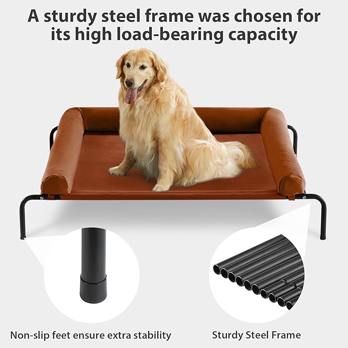 RRPETHOME Large Elevated Cooling Dog Bed, Raised Dog Cot Beds for Large Dogs, Elevated Outdoor Pet Cot, Chew Proof Portable Cooling Pet Cot with Skid-Resistant Feet and Breathable Mesh