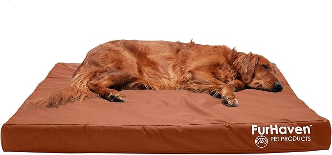 Furhaven Water-Resistant Cooling Gel Dog Bed for Large Dogs w/ Removable Washable Cover, For Dogs Up to 95 lbs - Indoor/Outdoor Logo Print Oxford Polycanvas Mattress - Chestnut, Jumbo/XL