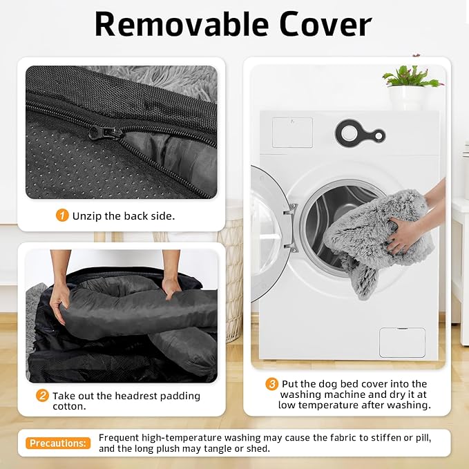 GGIB Calming Dog Bed Fluffy Plush Dog Mat for Furniture Protector with Removable Washable Cover for Large Medium Small Dogs and Cats (Medium, Grey)