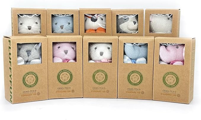 100% Organic Cotton Baby Toys Blue Bunny Rabbit Stuffed Animals for Newborn 7.1"