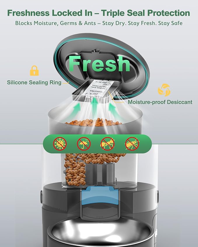 Gimars 5L Automatic Cat Feeder for 2 Cats, Programmable 1-6 Meals Cat Food Dispenser with Stainless Steel Bowl, Easy Setup, Dual Power Supply,10s Meal Call Timed Pet Feeder for Cats and Small Dogs