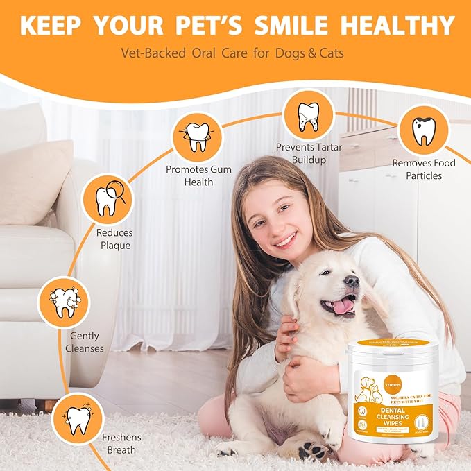 Dog Dental Wipes, Pet Dental Finger Wipes for Dogs & Cats, Dog Teeth Cleaning Wipes, Reduce Plaque & Tartar Buildup, Fresh Breath, Protect Gums, Dog Ear Cleaner Wipes Remove Wax, Coconut Scent, 50Pcs