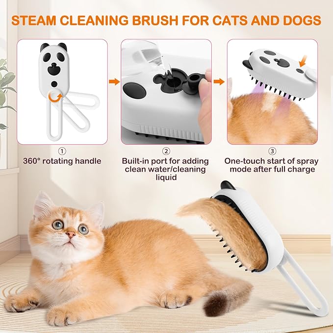 Pet Steam Brush for Dog & Cat,3-in-1 Spray Hair Removal Comb,Pet Steam Groomer Comb,Water Brush for Long & Short Haired Pets,Massage, Cleaning, Multifunctional Hair Removal Comb for Cats Dogs (White)