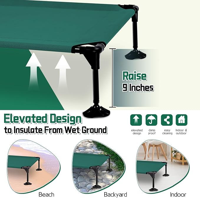 Elevated Outdoor Dog Bed with Canopy & Adjustable Feet - Larger Shade for Camping, Backyard & Patio
