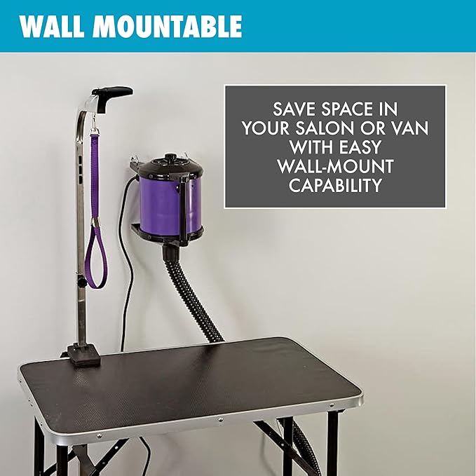 GustyAir Mini Dog Blow Dryer - Professional, Commercial Grade Force Dryer for Groomers - Quiet, High Velocity Air Dryer, Hose Attachments, Variable Speed, No Heating Element - USA Company - Purple