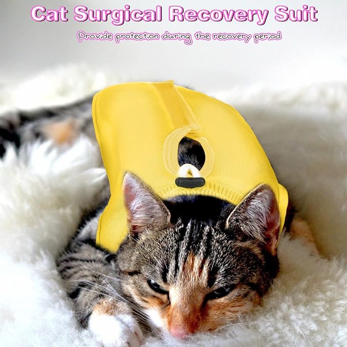 Nuanchu 3 Pieces Cat Recovery Suit Kitten Recovery Suit E-Collar Alternative for Cats and Dogs Abdominal Skin Anti Licking Pajama Clothes Sets(Simple Pattern,Large)