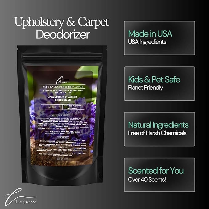 Blue Lavender & Bergamot Carpet Freshener Powder: Powerful Odor Eliminator for Home, Upholstery Deodorizer, Carpet Deodorizer, Pet Urine, Cat Litter Box - Blue Lavender & Bergamot
