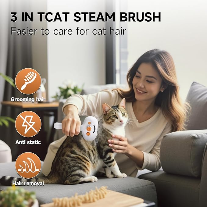 Pet Steam Brush for Dogs & Cats with Paw Cleaner & Shampoo – 3-in-1 Grooming Spray Comb, Mist Massage & Defur Function, Water Spritz Deshedding Tool for Long/Short Hair, Indoor Pets