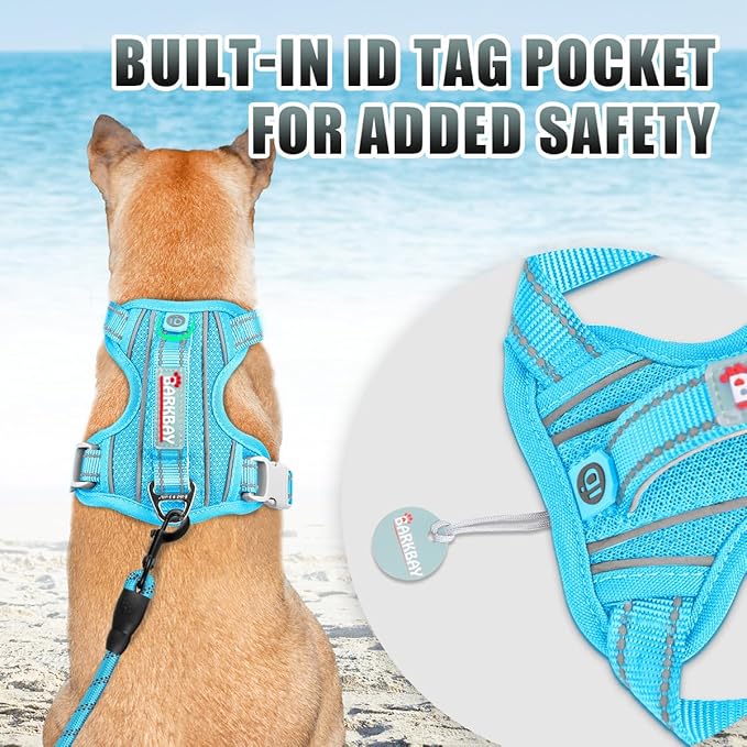 BARKBAY No Pull Dog Harness Large Reflective Dog Harness with Front Clip and Easy Control Handle for Walking Training Running with ID tag Pocket(Blue,S)