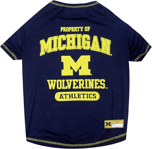 Pets First Collegiate MICHIGAN WOLVERINES Dog T-Shirt, Small. - Licensed Shirt for Pets Team Colored with Team Logos.- Premium Stretchable Materials for the Comfrot of your Dog & Cat.