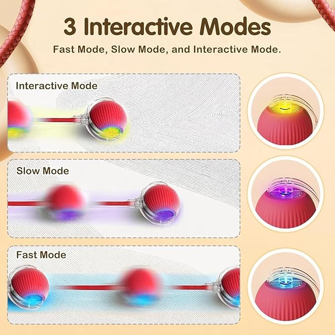 Interactive Cat Toys Ball, Newly Upgraded Automatic with Elastic Tail Rope and USB Charging. Stimulates Hunting Instincts and Promotes Exercise. Interactive Cat Toys for Bored Indoor Adult Cats