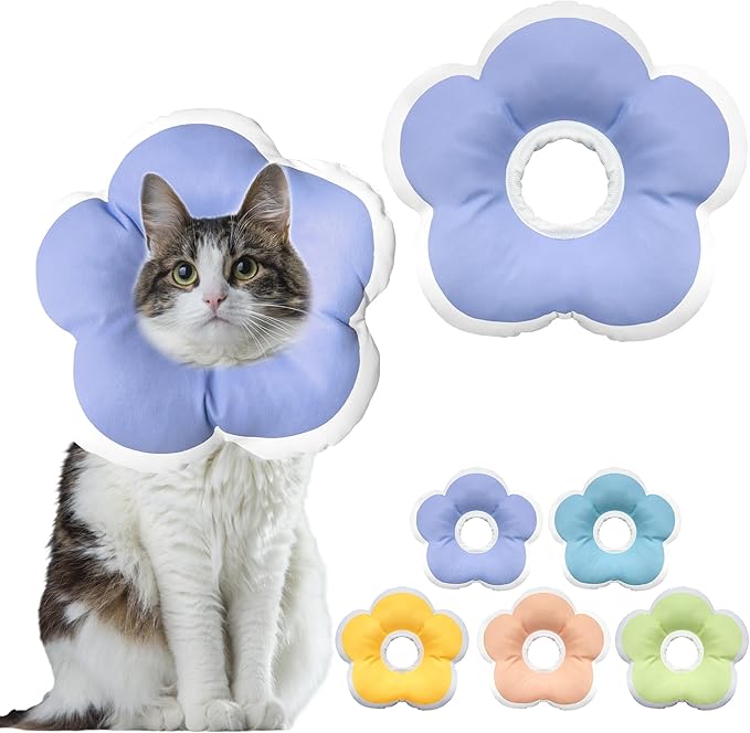 Cat Cone Collar Soft, Waterproof Cats Cones to Stop Licking After Surgery, Adjustable Soft Elizabeth Cats Collars for Wound Healing, Flower Shape Cat Recovery Collar (Purple, Large)