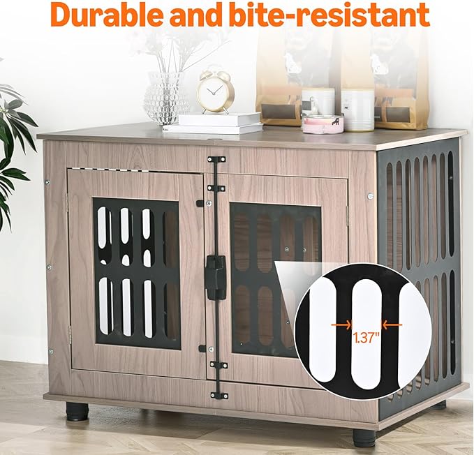 Amazon Basics Heavy Duty Dog Crate Furniture for Small to Medium Dogs, Wooden Decorative Dog Kennel Cage Indoor with Safety Lock, 38.5" L x 26.8" W x 25.6" H