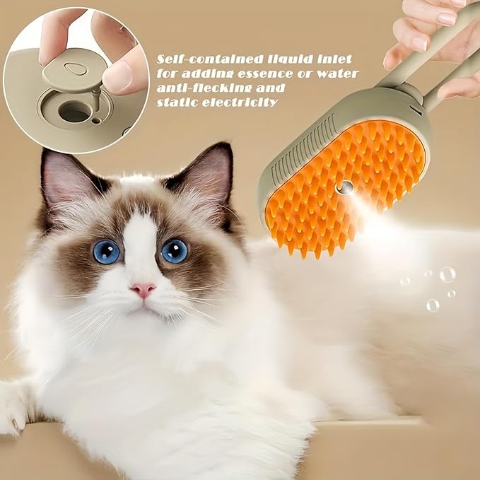 Cat Steam Brush for Shedding, 4 in 1 Cat Steam Brush for Massaging and Cleaning Shedding Pets, Anti Static Pet Hair Cleaning Comb, for Long and Short Hair Cats and Dogs Grooming Tool (White)