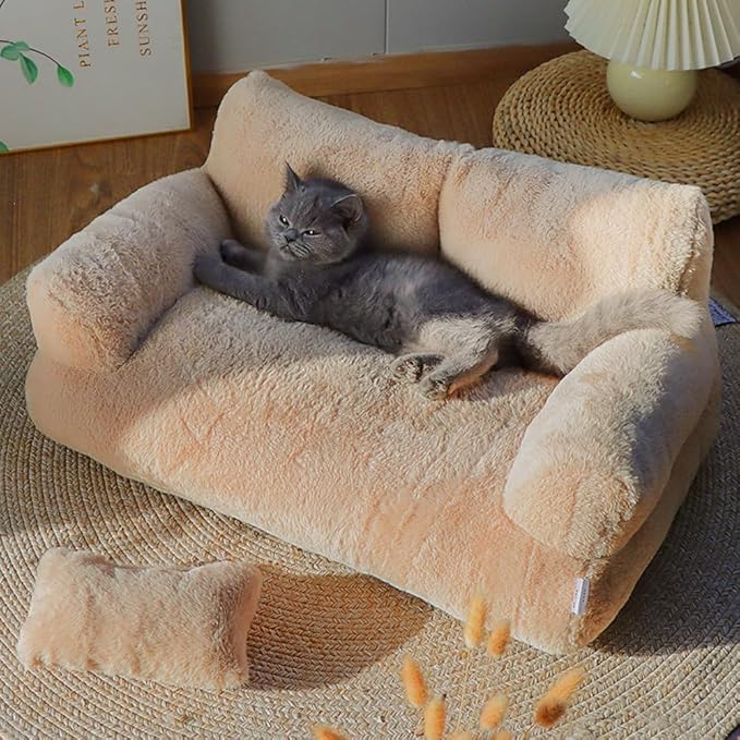 Soft Fluffy Self-Warming Cat Bed | Washable Pet Sofa for Indoor Cats & Small Dogs | Cute Princess-Inspired Kitten Couch & Puppy Bed(Gray,21.65''*14.96''*7.09'')