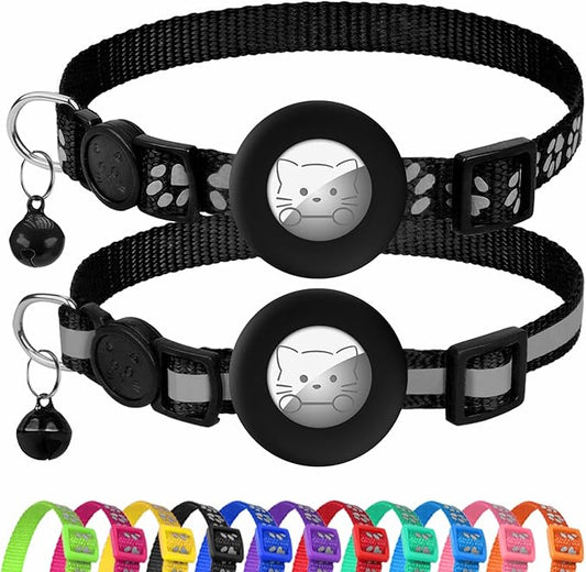 Joytale AirTag Cat Collar 2 Pack with Breakaway Safety Buckle, Reflective Cats Collar with AirTag Holder, Adjustable 7.5-12.5 Inch, Anti-Fraying Lightweight for Girl Boy Kitten, Black