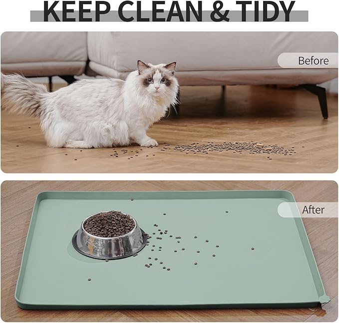 Waterproof Pet Feeding Mat with High Raised Edges, Heavier and Thicker Placemats for Cat Dog Water Bowl with BPA Free, Dogs Cats Food Mats for Messy Drinkers to Prevent Spill and Protect Floors