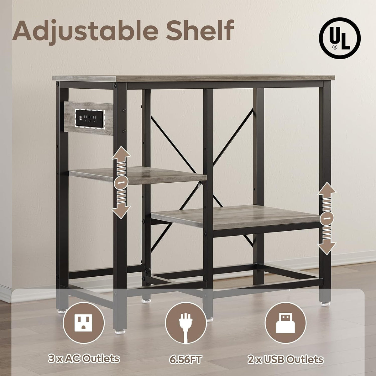 20-29 Gallon Fish Tank Stand with Power Outlets, 30.7 x 13.8 Metal Aquarium Stand with 3-Tiers Adjustable Storage Shelves, 6-Legs Reptile Terrarium Stand, 400 LBs