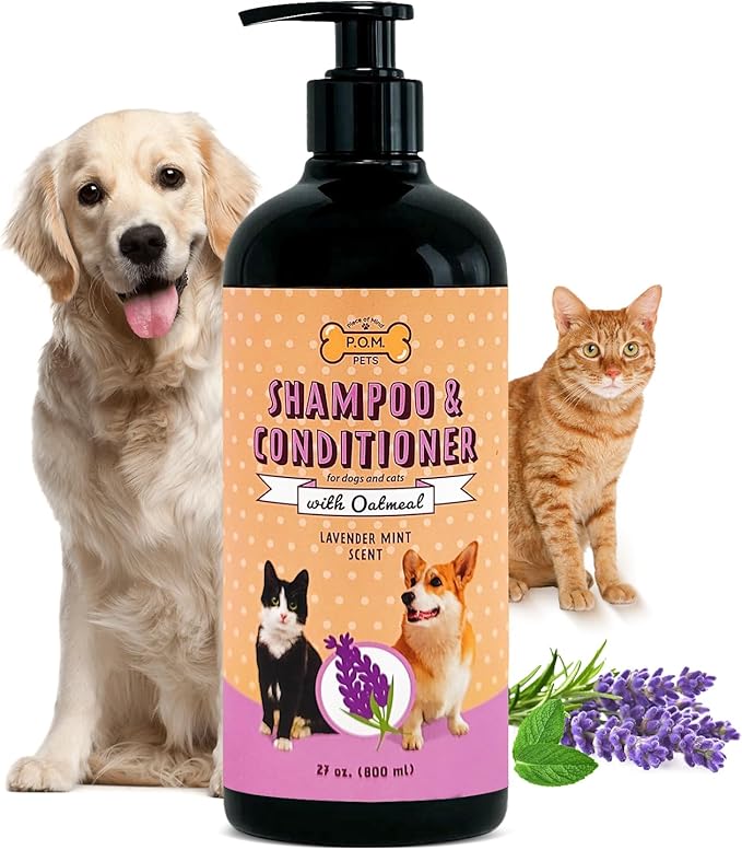 POM Pets 2-in-1 Organic Dog Shampoo & Conditioner – Itchy Skin Relief, Dog Deshedding, Detangles Fur, Cat Shampoo, Paw Cleaner for Dogs, Natural Coat Defense Formula