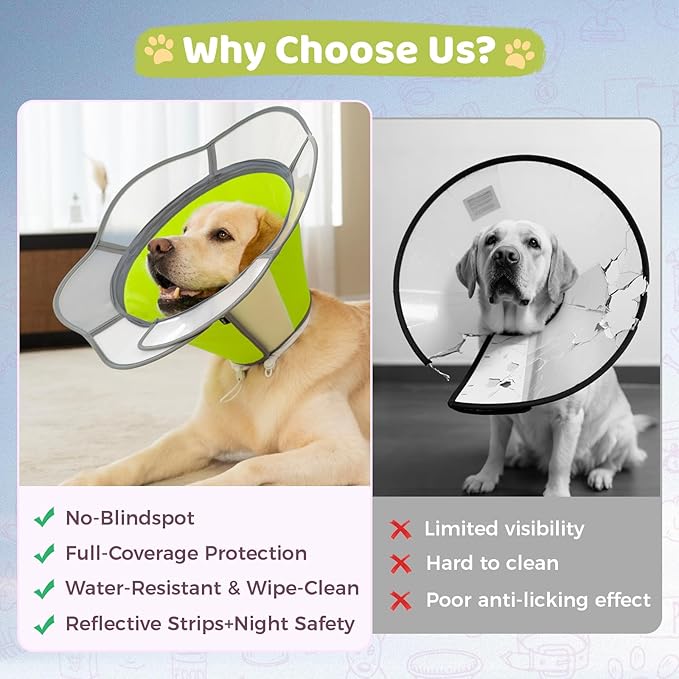 Soft Dog Cone Collar After Surgery Recovery,Adjustable E-Collar with Removable Shield,Lightweight,Breathable Anti-Licking Protective Cone for Large,Medium,Small Pets (Neon Green, M (Neck:12''-15''))