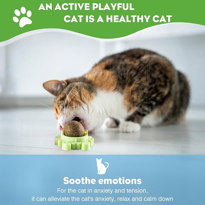 4 Pack Catnip Balls Roller Wall Ball for Cats Spinning Catnip Station Licking Balls Organic Cat nip Chew Ball for Teeth Cleaning & Play