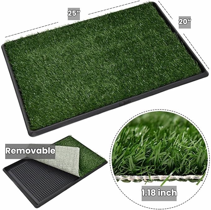 Dog Grass Puppy Training Pee Pad with Tray, Dog Potty with 2 Replacement Artificial Grass Pads, Portable Pet Toilet Washable Odor Free Little Box Indoor Outdoor Use