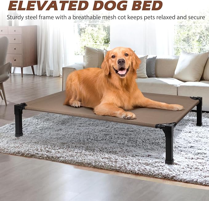 Heeyoo Elevated Dog Bed, Cooling Raised Pet Cot with Chew Proof Washable Breathable Mesh and Metal Frame, Portable Dog Cot Bed with No-Slip Feet for Outdoor or Indoor Use