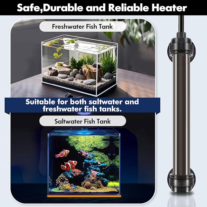 Orlushy 50W Submersible Mini Fish Tank Heater, Adjustable Aquarium Heater with Digital Display External Controller, Overheat Protection and Free Thermometer for 5-10 Gallon Freshwater & Saltwater Tank
