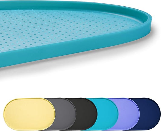 100% Waterproof 0.5" Raised Edge BPA Free Silicone Dog Food Mat, Pet Cat Feeding Mats Contain Spills Protects Floors, Placemats for Cats and Dogs Water Bowl Dishwasher. (Small, Teal)