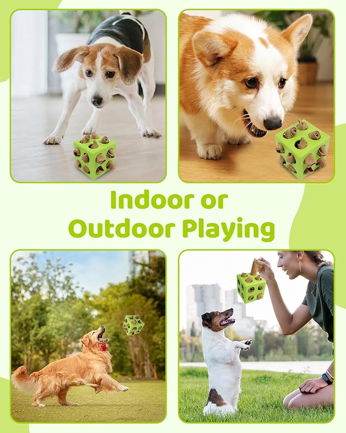 Interactive Puzzle Dog Toy Encourage Natural Foraging Skill, Durable Dog Enrichment Toy Snuffle Cube Cloth Strip with Hide & Seek Food, Slow Feeder for Mind Stimulate & Stress Relief (Green)