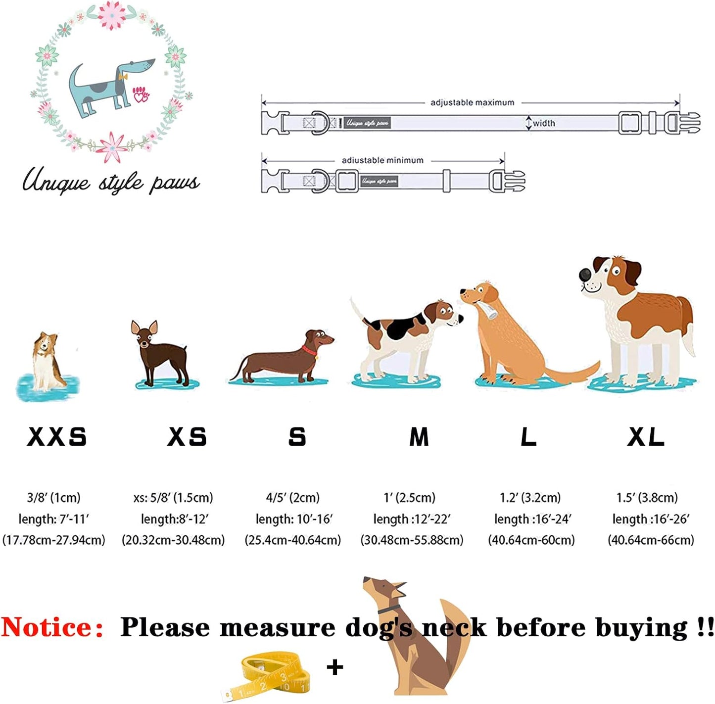 Unique style paws Dog Collar with Flower Tie Christmas Dog Collar for Small Medium Large Dogs with Adjustable Metal Buckle -XS