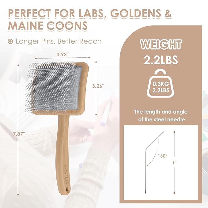 Long Pin Dog Slicker Brush for Poodles, Golden Doodles & Cats - 3-Piece Grooming Kit with Dematting Comb and Pet Comb, Large Wooden Handle Deshedding Tools for Thick Hair Mats Removal