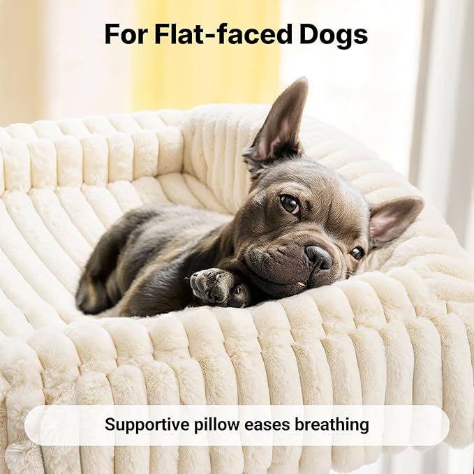 Veehoo Elevated Dog Bed with Bolster Cushion, Fluffy Plush Dog Couch Beds for Small Dogs, Cats, Washable Raised Pet Cot with Non-Slip Feet for Indoor or Patios Use, 36 x 28 Inches, White