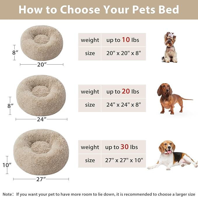 WNPETHOME Calming Dog Bed & Cat Bed,Small Dog Bed Donut Design Faux Fur Anti-Anxiety Dogs Beds,Fluffy Pet Cushion Pet Beds for Small Dogs and Cats (20 x 20 Inch, Brown)